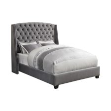 Pissarro Upholstered Full Wingback Bed Grey (image for) Pissarro Upholstered Full Wingback Bed Grey