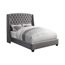 Pissarro Upholstered Eastern King Wingback Bed Grey (image for) Pissarro Upholstered Eastern King Wingback Bed Grey